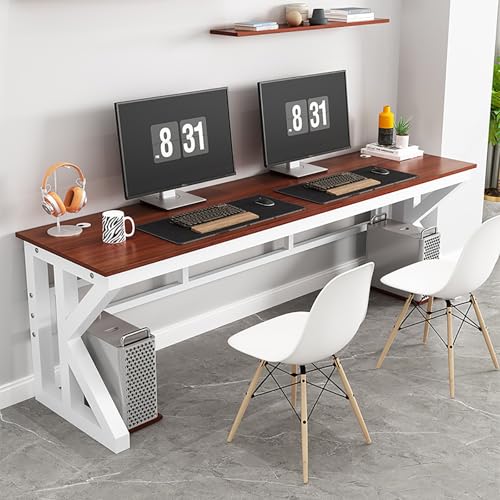 FVTVHEV パソコンデスク ゲーミングデスク パソコンラック 幅100〜200cm 安定性と耐荷重性 省スペース 勉強机 作業机 一体型デスクトップ 2人用 組み立て簡単 自宅 寝室 オフィス 書斎に最適(チーク+白,160cm)