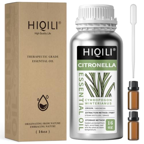 Image of HIQILI Citronella Oil for Diffusers & Homemade Sprays | Large Volume Ideal for Outdoor & Indoor Use, A Professional Choice for DIY Sprays Soap & Candles - 500mL / 16 fl oz