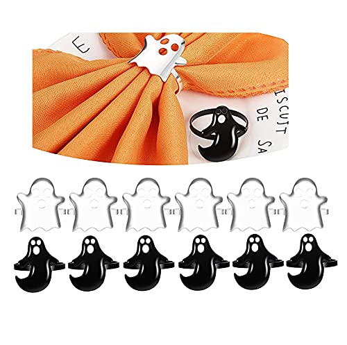 Servilleteros de Halloween, Soporte de Hebillas de servilleta para Halloween, Acción de Gracias (Fantasma Negro y Plateado, 12 Piezas) Cover