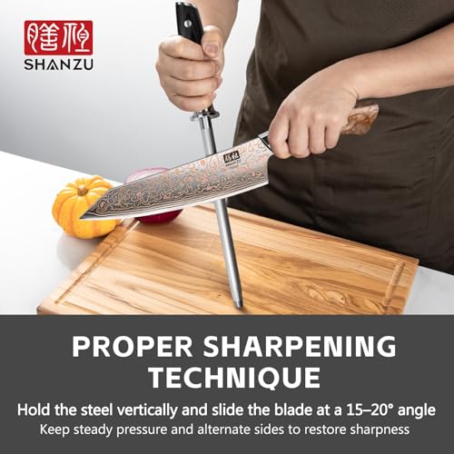 SHAN ZU Wetzstahl 20 cm, Japanischer Messerschärfer, Wetzstahl aus Hochkohlenstoffhaltigem...