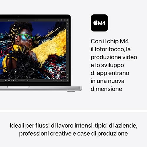 2024 MacBook Pro Portatile con chip M4, CPU 10 core e GPU 10 core: display Liquid Retina XDR 14,2", 24GB di memoria unificata, 1TB di archiviazione SSD; color Argento - Notebook - Immagine 2
