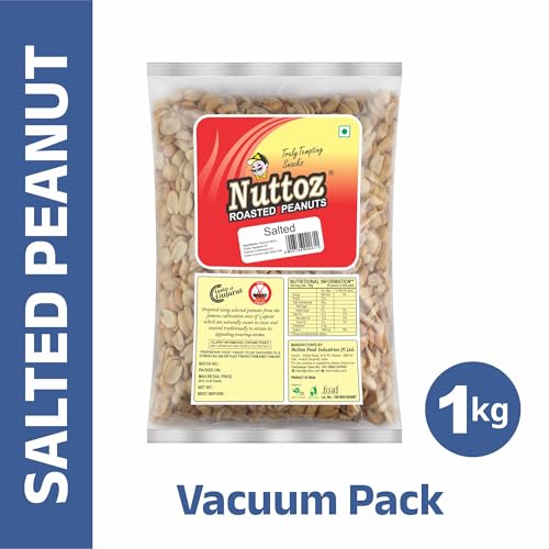 Image of Nuttoz Roasted Peanut Salted 1Kg Vacuum Pack | Horeca Pack | Jumbo Roasted Moongfali | Non Fried Ready to Eat Healthy Snack | Without Skin Whole and Split Peanut (Pack of 2)