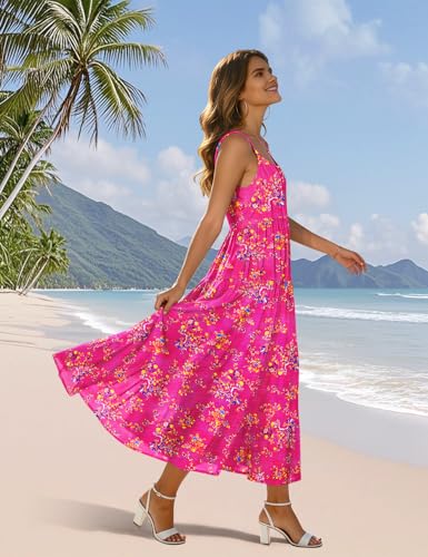 Image of YESNO Summer Bohemian Floral Dresses for Women Spaghetti Straps Maxi Dress Casual Flowy Dresses with Pockets ES0
