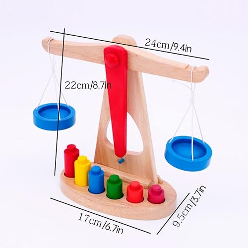 Miniatura 5 de Balanza de equilibrio de madera, juguete de aprendizaje de matemáticas, báscula de pesaje para niños, herramientas educativas con 6 pesos