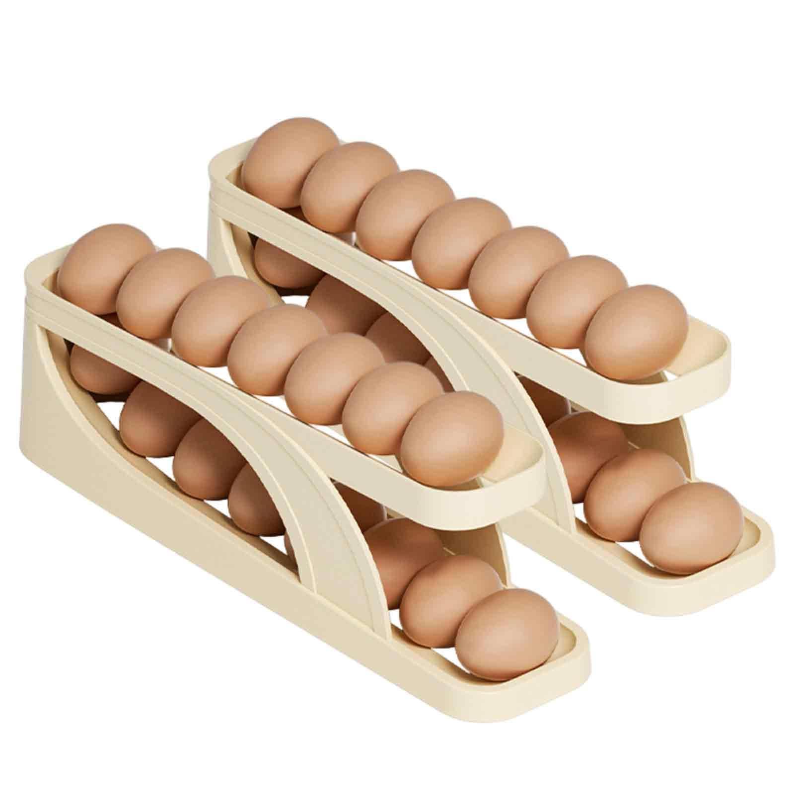 Buniq 2 Pack Egg Holder For Refrigerator, Automatic Scrolling Egg Rack Holder, Rolling Egg Tray Fridge, Egg Dispenser Egg Containers Egg Holder For Fridge, Egg Organizer For Refrigerator Kitchen Countertop