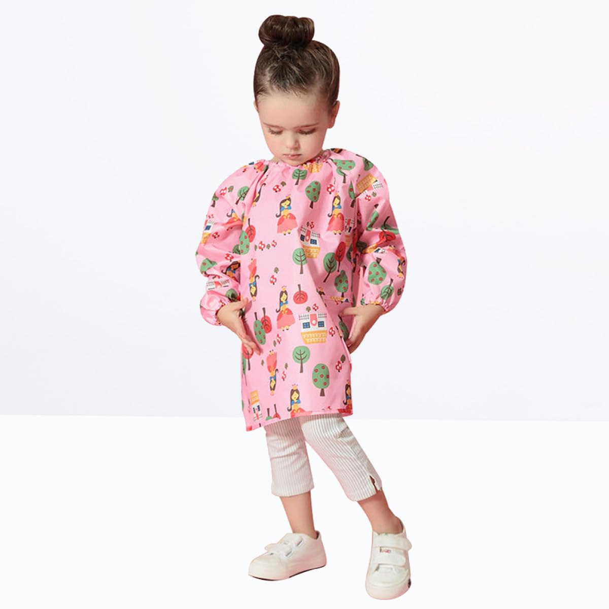 YARNOW Grembiule da Pittura per Bambini Rosa Maniche Lunghe in Poliestere Resistente alle Macchie per Protezione Abiti Durante Pittura e Disegno