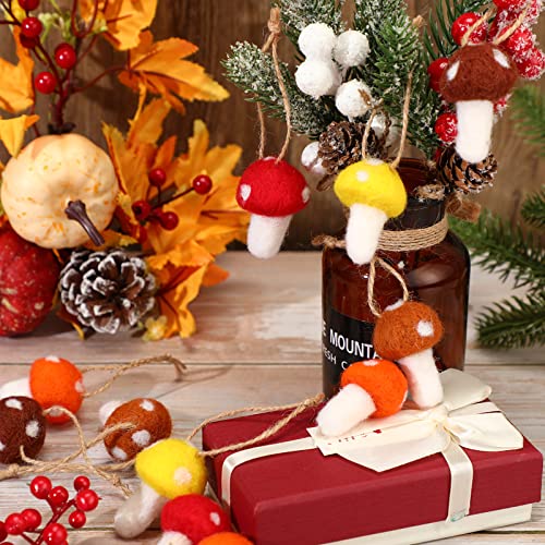 24 Pcs Christmas Felt Mushroom Ornaments Christmas Tree Hanging Ornament Wool Felted Mushroom With Rope Thanksgiving Decorations For Thanksgiving Christmas Mantel Home Decor Diy Craft Supplies #TOP3