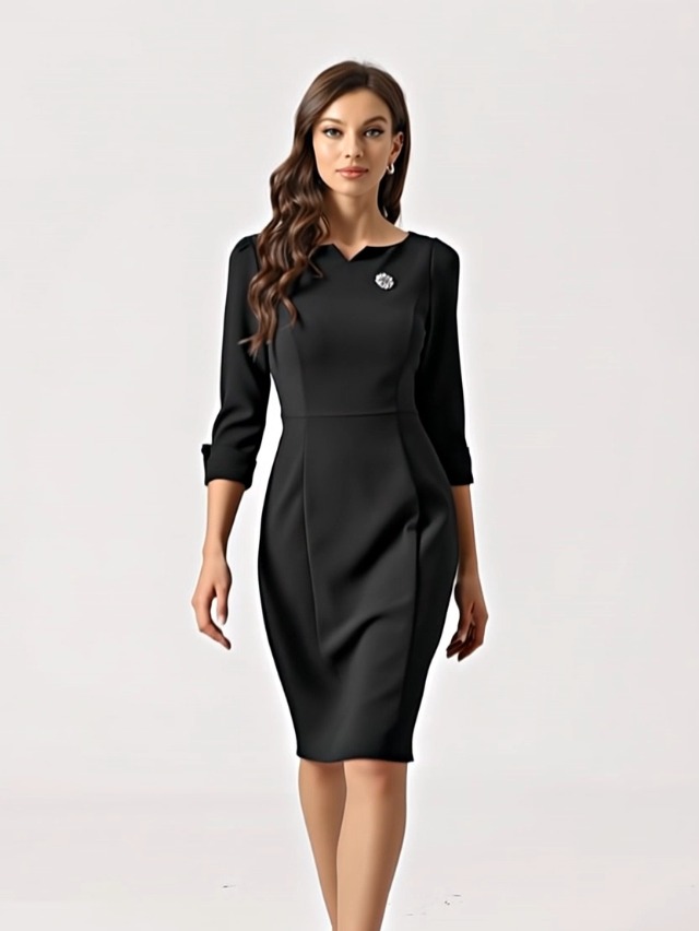 Allegra K Work Dress for Women 3/4 Sleeve Boat Neck Back Slit Sheath 2026 Professional  Bodycon Business Casual Dresses X-Small Apricot at Amazon Women's Clothing  store