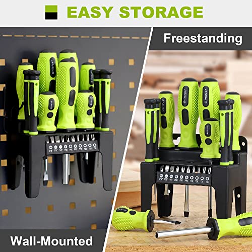 Image of FASTPRO 21-Piece Magnetic Screwdrivers Set with Organizer Rack, Slotted Phillips Screwdrivers and Precision Screwdrivers, Repair Tool Kit for Home, Green
