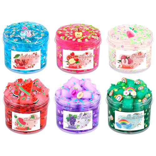 6 Packs Candy Bag Packaging Slime Kit - Clear, Crunchy, Non-Sticky Slime for Kids With Various Peach Add-ins, Party Favors for Girls and Boys