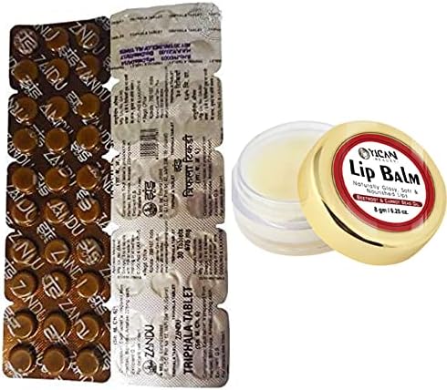 Zandu Triphala Tablets (300 Tablets) 30 x 10 Tablets with Pack of 1 YiCan Lips Balm