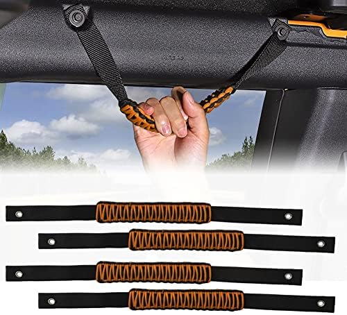 TECTICO Roll Bar Grab Handles Compatible with Bronco 2021 2022 2023 2/4 Door, Grab Handles Grips Wider Grip Zone for Car, Paracord Grip Handles - 4PCS (Orange)