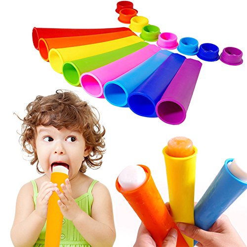 Silicone Popsicle Molds, Colorful Ice Pop Mold with Lids for Ice Cream Make DIY Summer Frozen Ice Cream Mold Kitchen Tools, Pack of 8
