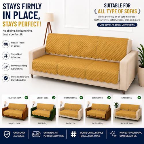Image of Homerz Premium 'Surya Series' Sofa Cover | Stylish Sofa Protector | Net Fabric | Anti-Stain & Washable Slip Cover Exact Size Antislip (New Jerry Chikku, 7 (3+2+2) Seater, Seat Cover with Backrest)