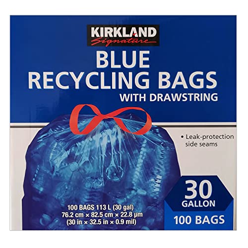 Kirkland Signature - Transparent Blue Recycling Bags - 30 x 32.5 inches, 100 Count
