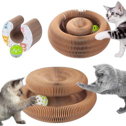 WAQIZCXZ Juguete rascador plegable de acordeón para gatos, tabla rascadora mágica para gatos con bola, almohadilla interactiva reciclable para rascar, Kitty Kurlz para gatos de interior