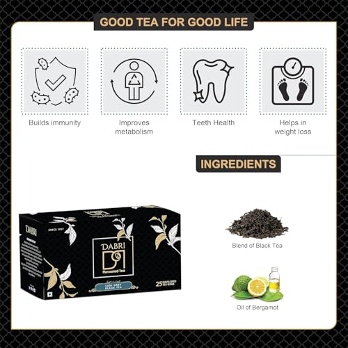 Image of Dabri Earl Grey Black Tea 50 Double Chamber Dip Teabags|Pack of 2 x 25 Bags Each|Premium Black Tea With Pure Natural Bergamot Extract|Refreshing and Hydrating|No Preservatives|Garden to Cup