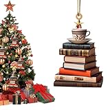 fyrdyn christmas tree book ornament - pendente libro acrilico 2d per albero di natale | addobbi natalizi per interni esterni giardino finestra