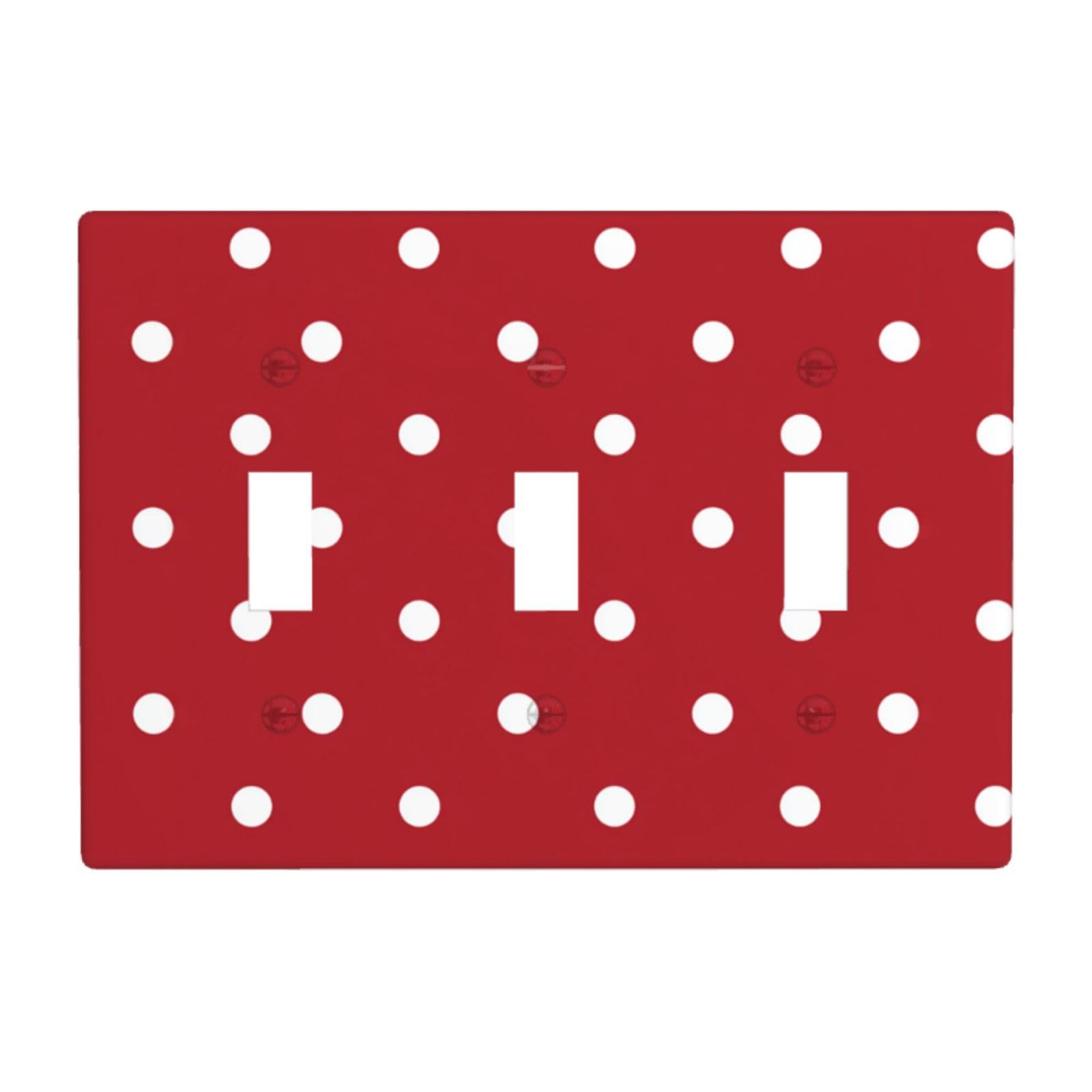 White Polka Dots On Red Pattern Light Switch Covers 3 Gang Triple Toggle Wall Plate Switchplate Electrical Faceplate for Bathroom Kitchen Bedroom Decor