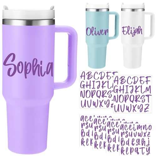 Image of Humyoun 6 Sheets UV Dtf Cup Wrap Name Stickers for Water Bottles Waterproof Vinyl Decals Personalized Custom Lettering Gift Stickers for Cups Love 14-40oz Tumbler Mugs DIY Craft (Purple)