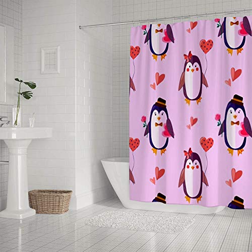 Rideau de douche polyester imperméable lavable motif pingouin - 3