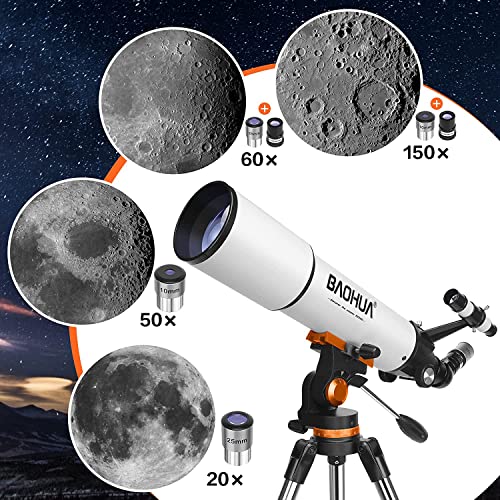 Image of Telescope, Telescope for Adults High Powered 90mm Aperture 800mm Professional Refractor Telescope for Astronomy Beginners with AZ Mount Stainless Tripod, Phone Adapter, Carry Bag and Moon Filter