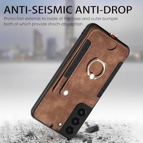 Étui rabattable Samsung S22 antichoc étui portefeuille 2 en 1 marron avec dragonne amovible - 4
