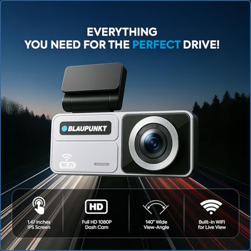 Image of Blaupunkt DC 606 WiFi Dashcam for Car - Full HD 1080p, Wide-Angle, G-Sensor, Loop Recording, Parking Monitor, App Support - SD Card Not Included