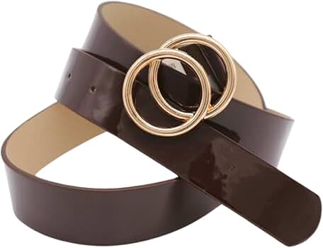 CLANE CIRCLE BUCKLE WIDE BELT ダークブラウン Wide Leather Belt Round Buckle in Black - 2 Inch Belt