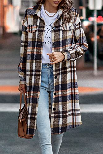 Image of PRETTYGARDEN Womens Plaid Shacket Jacket Flannel Shirts