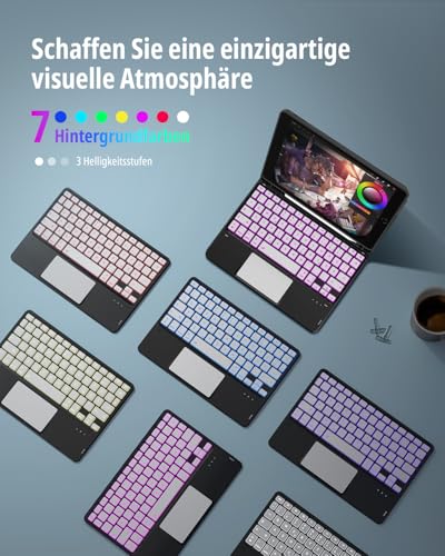 CACOE Hülle Tastatur Kompatibel mit iPad 9. Generation 10.2 Zoll mit Touchpad, 7-Farbige Beleuchtung Abnehmbare Kabellose Tastatur für iPad… – Ansicht 4