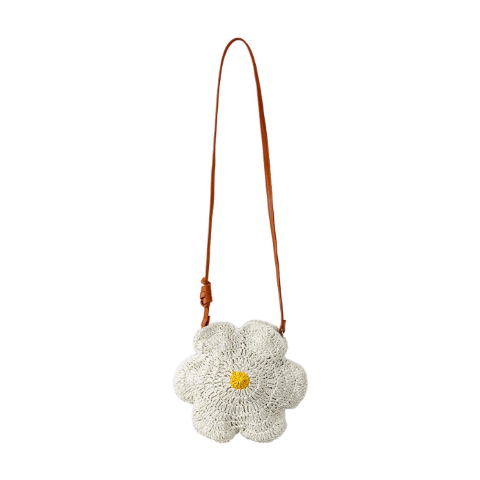 Bolso Cruzado Mujer Bolso Artesanal Tejido Bandolera Bolso de Hombro Flor Decorativa Funcionalidad Ligera Adecuado para Fiestas Playa Compras Viajes