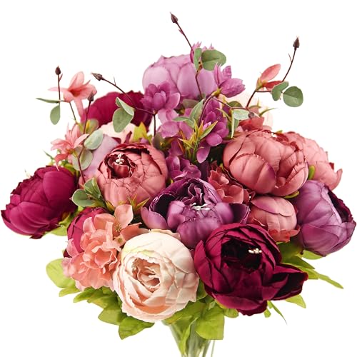 FiveSeasonStuff 2 Bouquet of Peony Silk Artificial Flowers and Hydrangeas/Perfect for Wedding Bridal, Party, Home