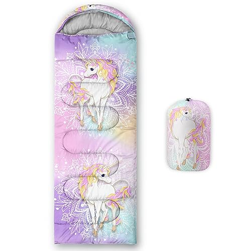 Bolsa de Dormir CVHOUSE Unicornio Arcoíris para Camping, 3 Temporadas, Ligera y Impermeable, Para Adultos y Niños, 31x90 pulgadas, Estándar miniatura 1