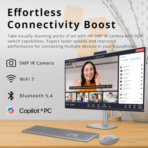 Image of HP OmniStudio X 27 inch 4K UHD All-in-One Desktop, Intel Ultra 7 256V, 16GB RAM, 3TB Storage(2TB SSD+1TB Docking Station), Intel Arc Graphics, Keyboard & Mouse, Adjustable Height, Win 11 Pro, Silver