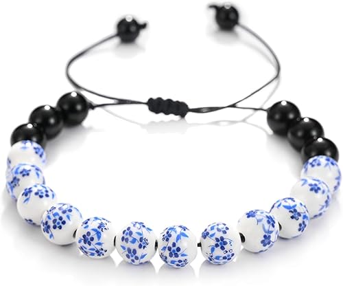 Miniatura 9 de 100 cuentas de porcelana de 0.394 pulgadas para la fabricación de joyas, cuentas redondas de cerámica con patrón de flores, cuentas de porcelana