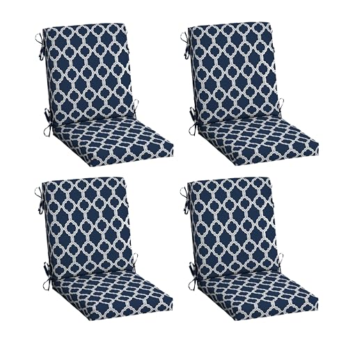 Arden Outdoor Dining Chair Cushion, earthFIBER, 4-Pack, 20x44, Blue Trellis