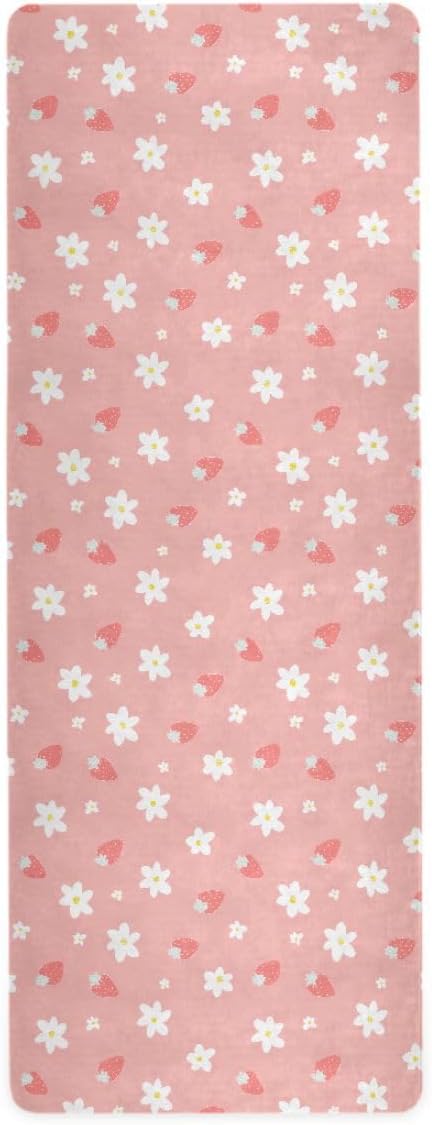 ALAZA Strawberry White Flower Pattern Yoga Mat Non Slip Fitness Exercise Mat, Workout Mat for Yoga, Pilates and Floor Exercises