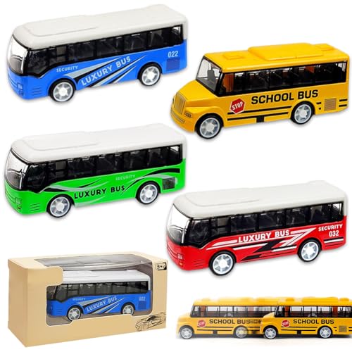 Autobuses Juguete, 4PCS Autobús de Juguete Coche de Carreras Juguetes Vehículos Fricción Tirar hacia Atrás Coches Coche de Carreras Juguetes Vehículos Fricción Racers Cars Regalos para Niños