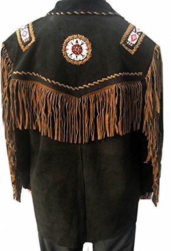 Classyak Western Cowboy Black Suede with Brown Fringes, bead & bones3