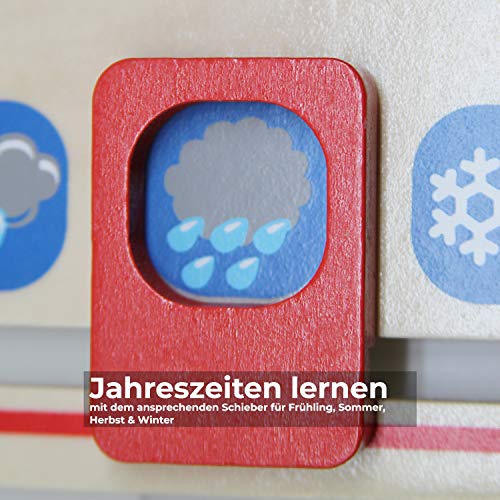 Tooky Toy Holz Jahresuhr für Kinder - Lernuhr - Kalenderuhr - Lerntaffel - Uhr, Wochentage, Monate, Jahreszeit, Wetter… – Bild 4