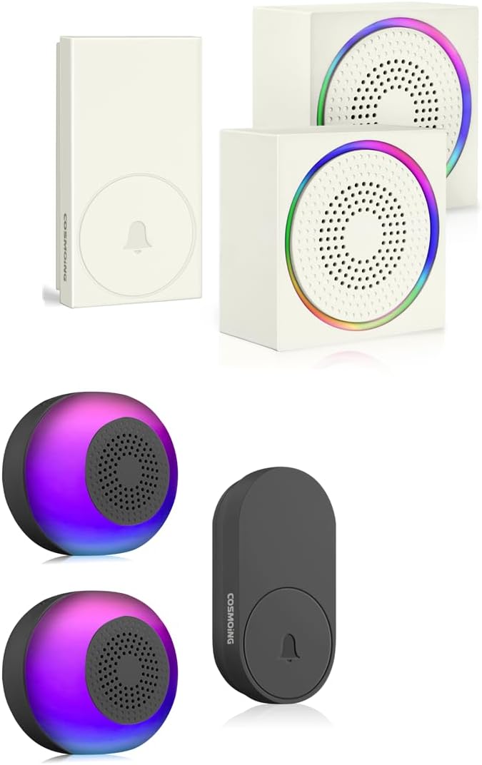 Wireless Doorbell with Receivers 59 Chimes 760 Feet 115dB with Volume Levels Mute Mode & 6 LED Flash Doorbell Ringer Wireless IP66 for Kids Bedroom Home Classroom Apartment Hearing-Impaired