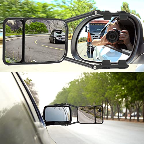2 Pieces Black Car Towing Mirror Clip on Side Extension Towing Mirror 360 Degree Rotation Adjustable Dual View Tow Mirror for Car Truck Auto - Image 7