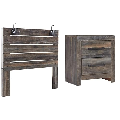 Signature Design by Ashley Drystan Rustic Panel Headboard with Nightstand