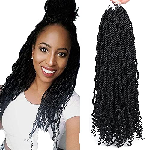 6 Packs Wavy Senegalese Twist Crochet Braids 20 Inch Pre Looped Senegalese Crochet Hair Extensions Curly End Synthetic Braiding Hair for Black Women(6 Packs,1B)