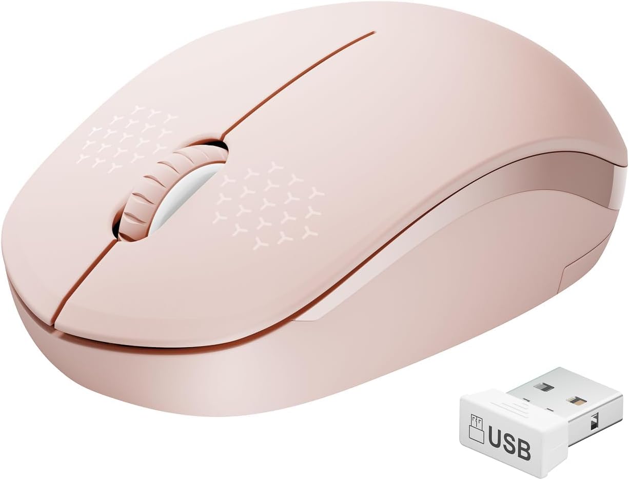 Wireless Mouse for Laptop, 2.4G Noiseless Mouse with USB Receiver - Optical Tracking Portable Computer Mice for Chromebook, PC, Tablet, Windows System, 24 Months Battery Life - Pink