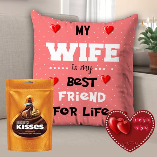 AWANI TRENDS Valentine Gift For Wife Romantic Gift Pack | Anniversary Gift| Birthday Gift For Lovely Wife Printed Cushion(12x12 inch) With Filler |Greeting Card | Chocolate & Rose 4 512BGLlVOEL
