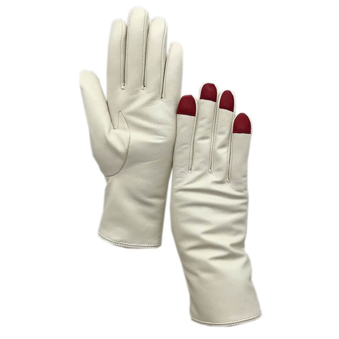 Guanti invernali in pelle da donna Guanti da moto antivento caldi bianchi da guida Guanto foderato in maglia