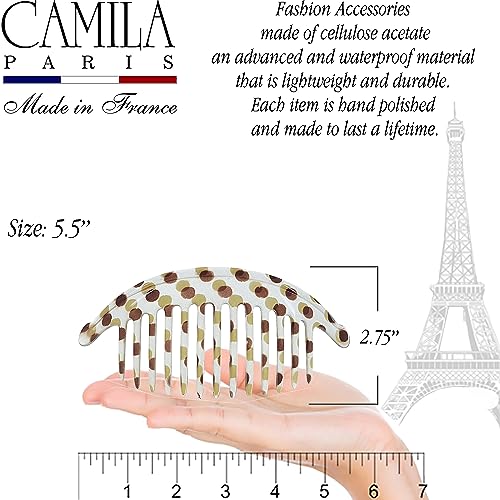 Image of Camila Paris CP1248 /2 French Hair Side Combs, Dots Interlocking Combs French Twist Hair Combs, Strong Hold Hair Clips for Women Bun Chignon Up-Do, Styling Girls Hair Accessories, Made in France