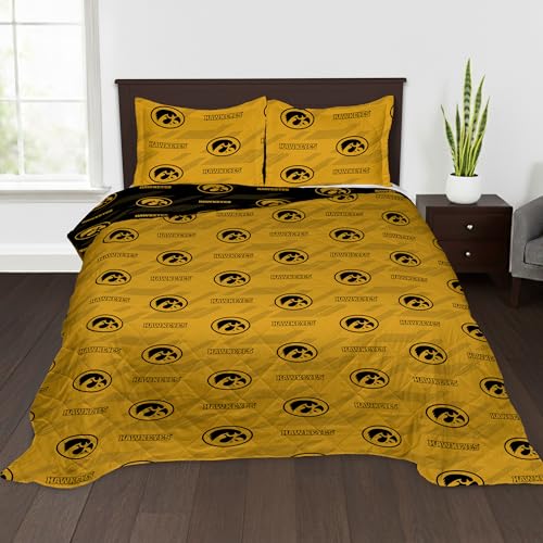 Northwest NCAA Iowa Hawkeyes Motion Vector Quilted Throw Blanket with 2 Shams, Soft Cozy Bedding, All Seasons, 90 x 90 inches